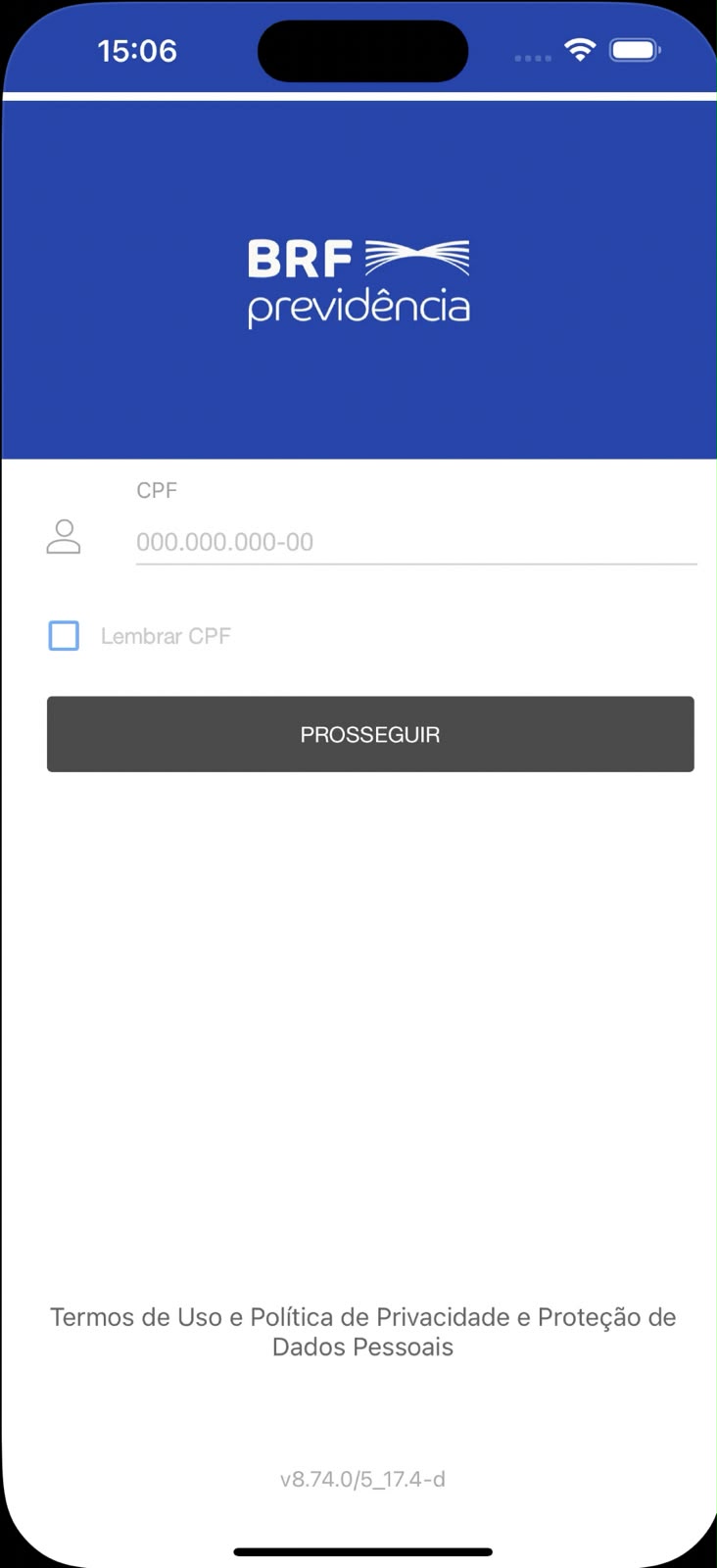 Login no aplicativo BRF Previdência